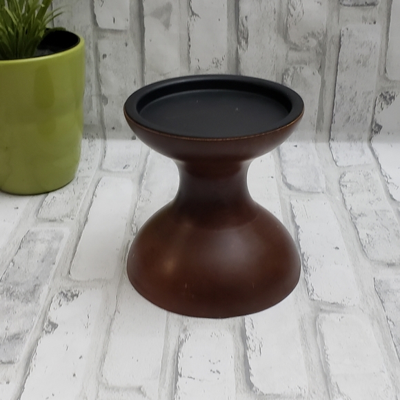 Crate and Barrel Wooden Pillar Candle Curve Holder - Picture 8 of 11